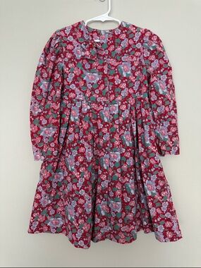 Laura Ashley Red Floral Long-Sleeve Girls Corduroy Dress Size 5-6